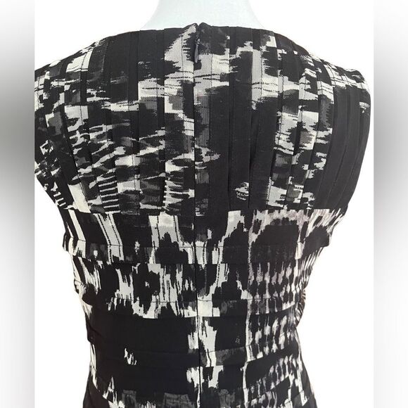 Adrianna Papell black/cream layered net sleeveless v neck dress, lined, size 6. - Picture 5 of 9